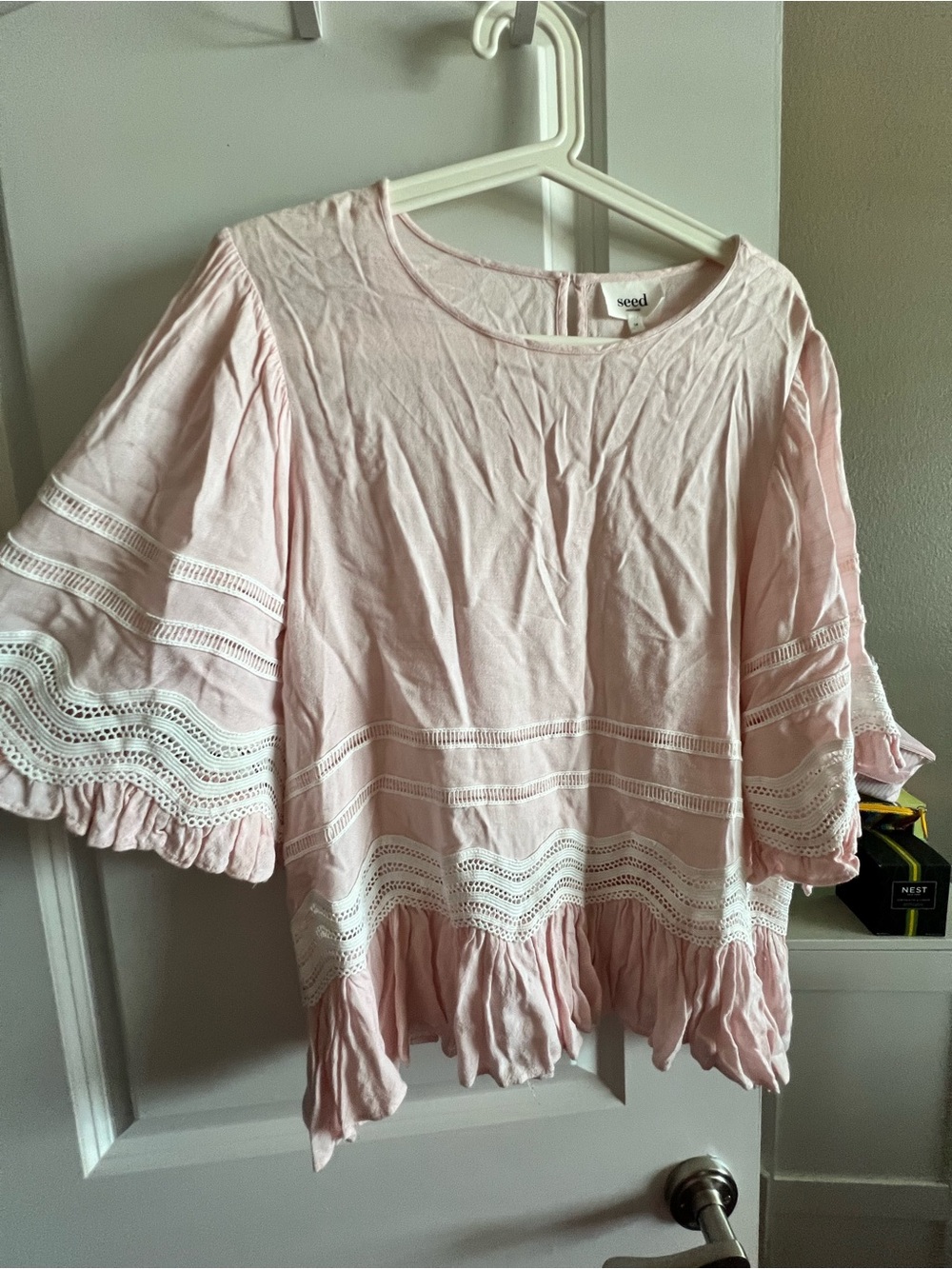 Seed Heritage Pale Pink Lace-Trim Ruffle Tunic